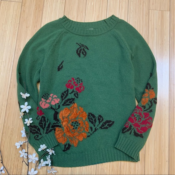Ivko Sweaters - IVKO green floral crewneck sweater, S/M.
